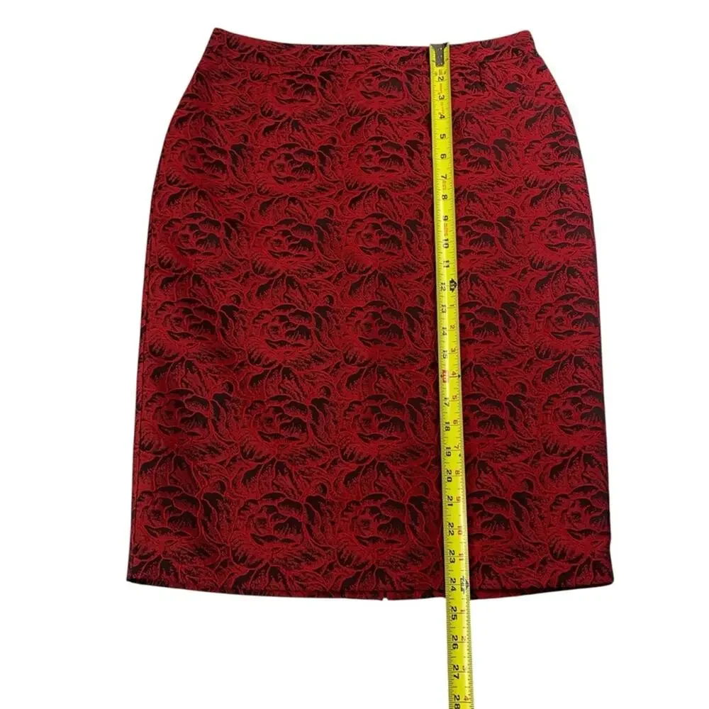 Calvin Klein Jacquard Roses Pencil Skirt 6 Black Red Dark Floral Vamp Party - Picture 8 of 12